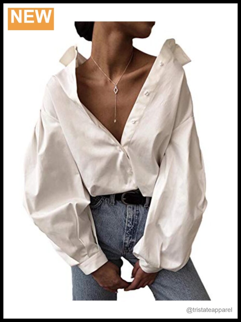 Women's Puff Sleeve Tunic Blouse Vintage Button Down Long Sleeve Casual